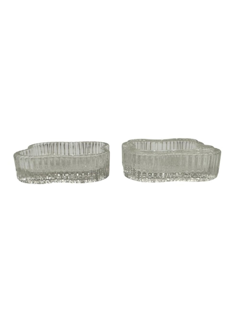Pressed Glass Scalloped Edge Trinket Dish Ribbed And Diamond Pattern Details